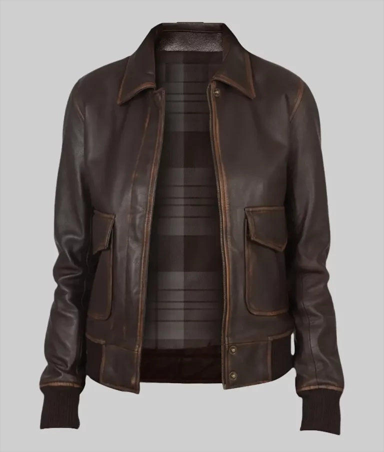 Women’s Brown A-2 Bomber Leather Jacket