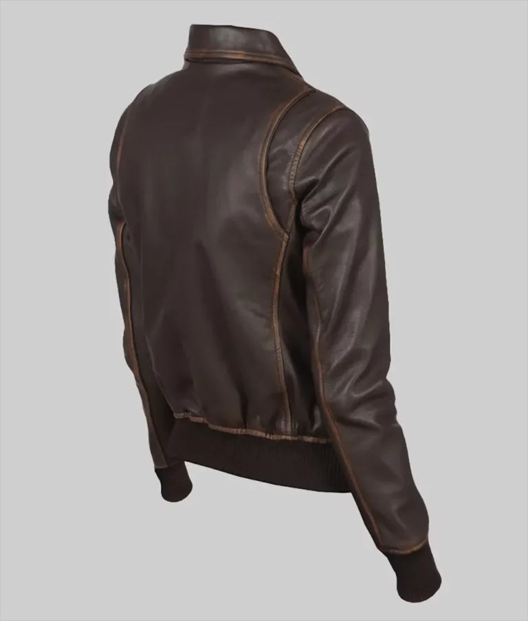 Women’s Brown A-2 Bomber Leather Jacket