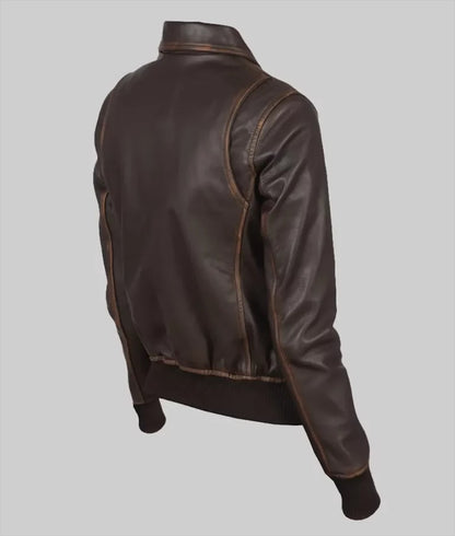 Women’s Brown A-2 Bomber Leather Jacket