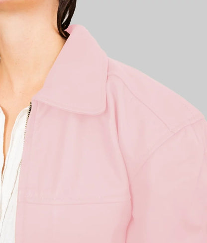 Women’s Pink Oversized Bomber Leather Jacket