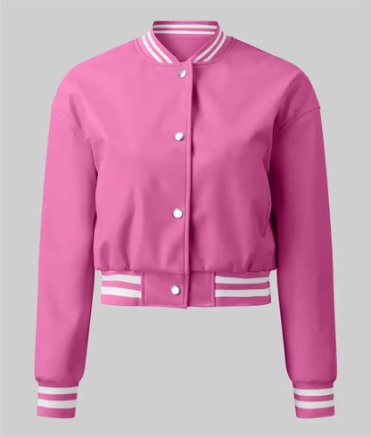 Women’s Trendy Pink Leather Varsity Jacket