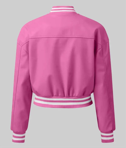 Women’s Trendy Pink Leather Varsity Jacket