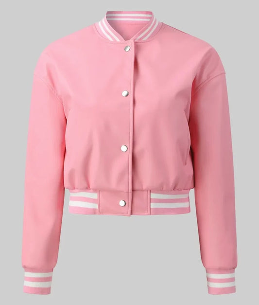 Women’s Light Pink Leather Varsity Jacket