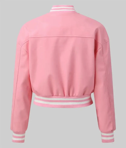 Women’s Light Pink Leather Varsity Jacket