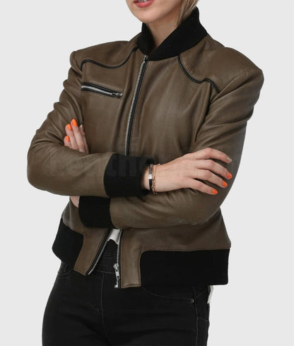 Women’s Classic Brown Bomber Leather Jacket