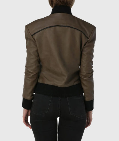 Women’s Classic Brown Bomber Leather Jacket