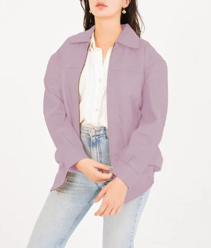 Women’s Purple Oversized Bomber Leather Jacket