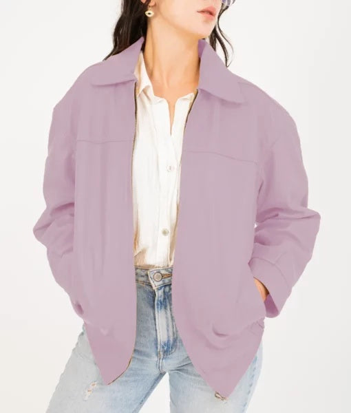 Women’s Purple Oversized Bomber Leather Jacket
