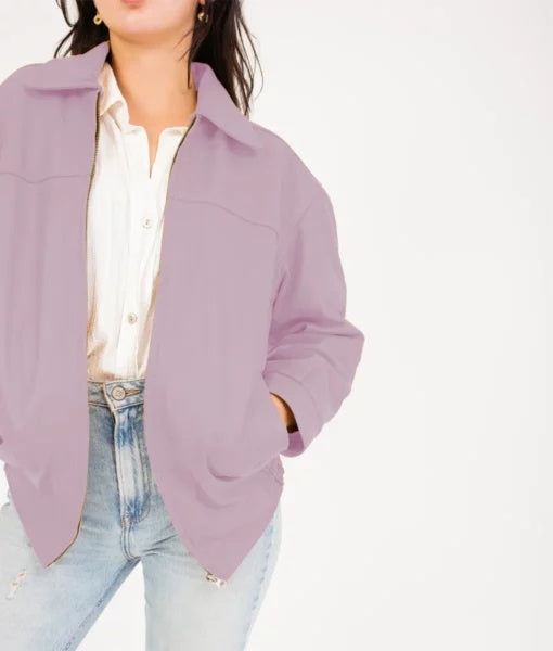 Women’s Purple Oversized Bomber Leather Jacket