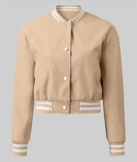 Women’s Beige Leather Varsity Jacket