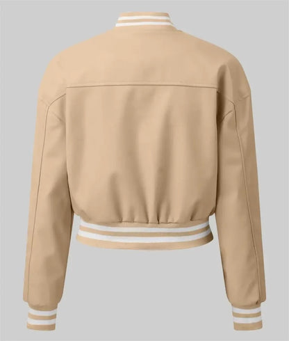 Women’s Beige Leather Varsity Jacket