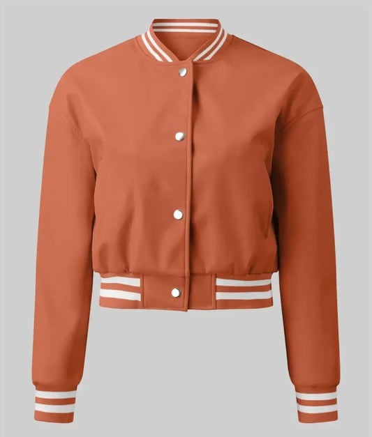Women’s Orange Leather Varsity Jacket