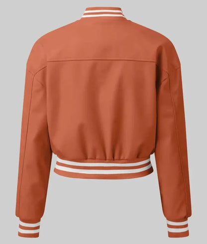 Women’s Orange Leather Varsity Jacket