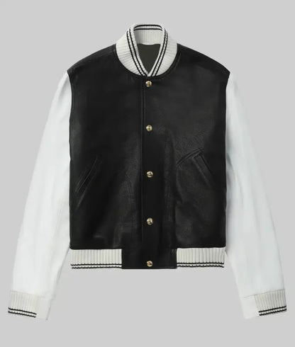 Women’s Black and White Leather Varsity Jacket