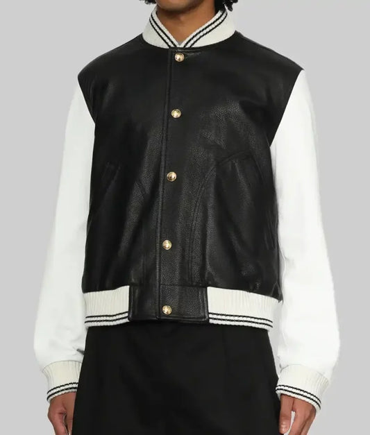 Women’s Black and White Leather Varsity Jacket
