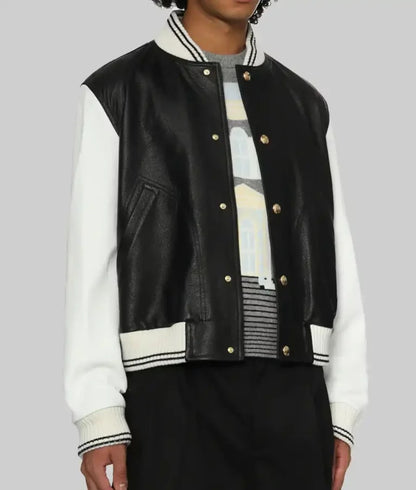 Women’s Black and White Leather Varsity Jacket
