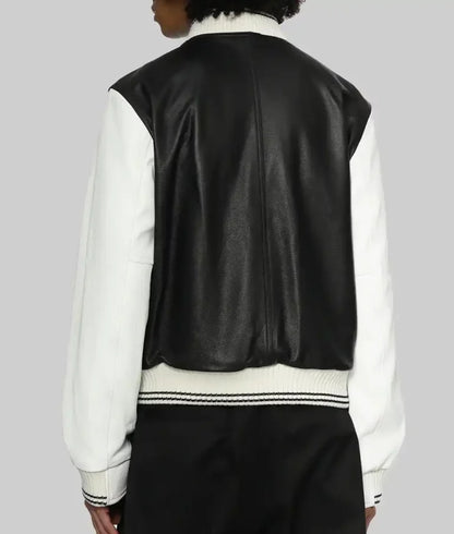 Women’s Black and White Leather Varsity Jacket