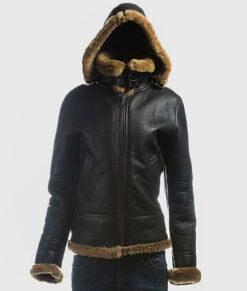 Women’s Dark Brown Shearling B-3 Bomber Leather Jacket