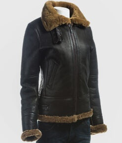 Women’s Dark Brown Shearling B-3 Bomber Leather Jacket