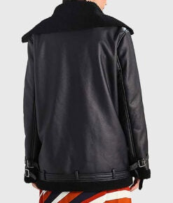 Women’s Trendy Oversized Black Bomber Leather Jacket