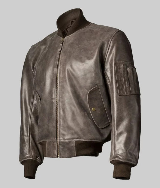  Women’s Brown Distressed Leather MA-1 Bomber Jacket