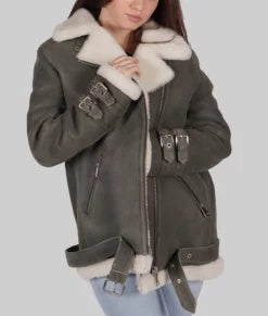  women’s grey B-3 shearling bomber leather jacket, 