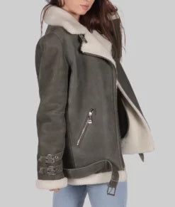  women’s grey B-3 shearling bomber leather jacket, 
