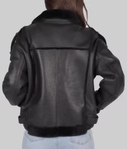  women’s black shearling leather aviator jacket. 