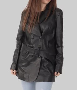  women’s black leather trench coat, 
