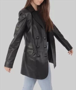  women’s black leather trench coat, 