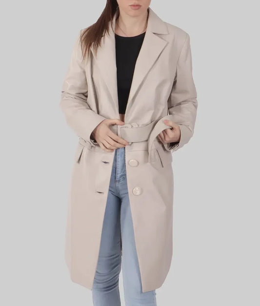 Women’s Off White Leather Trench Coat