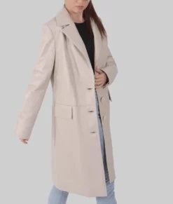 Women’s Off White Leather Trench Coat