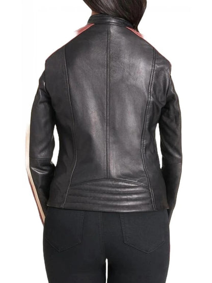 Women’s Black Leather Jacket with Stylish Detailing