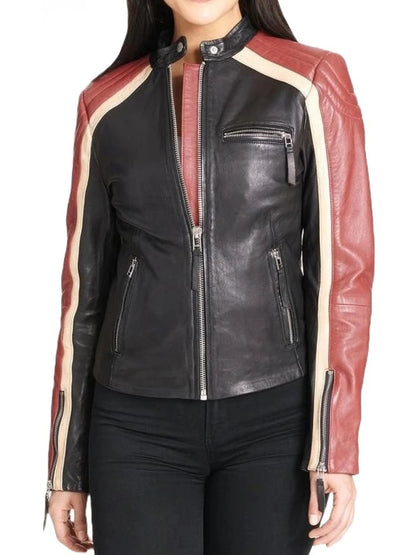 Women’s Black Leather Jacket with Stylish Detailing