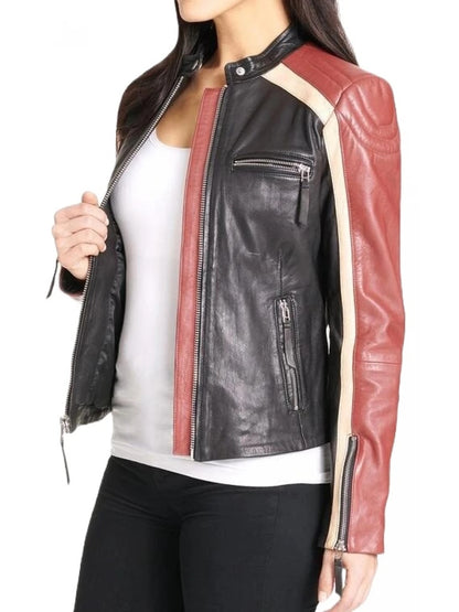 Women’s Black Leather Jacket with Stylish Detailing