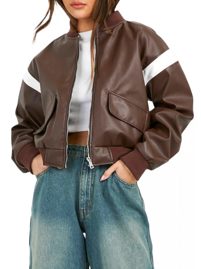 Women’s Brown Real Leather Bomber Jacket