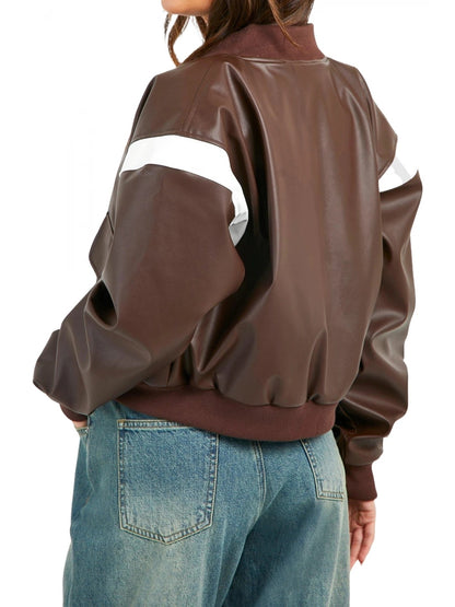 Women’s Brown Real Leather Bomber Jacket