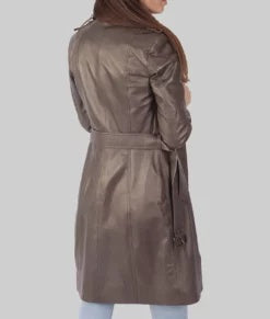 women’s brown real leather trench coat,