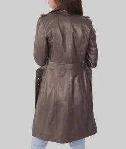women’s brown real leather trench coat,