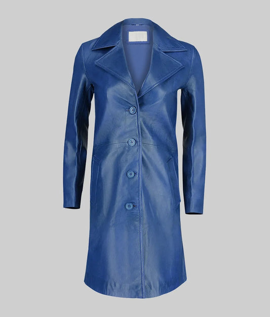 Women’s Blue Leather Trench Coat