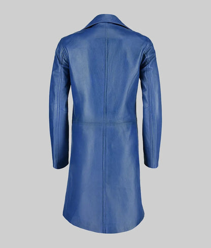 Women’s Blue Leather Trench Coat