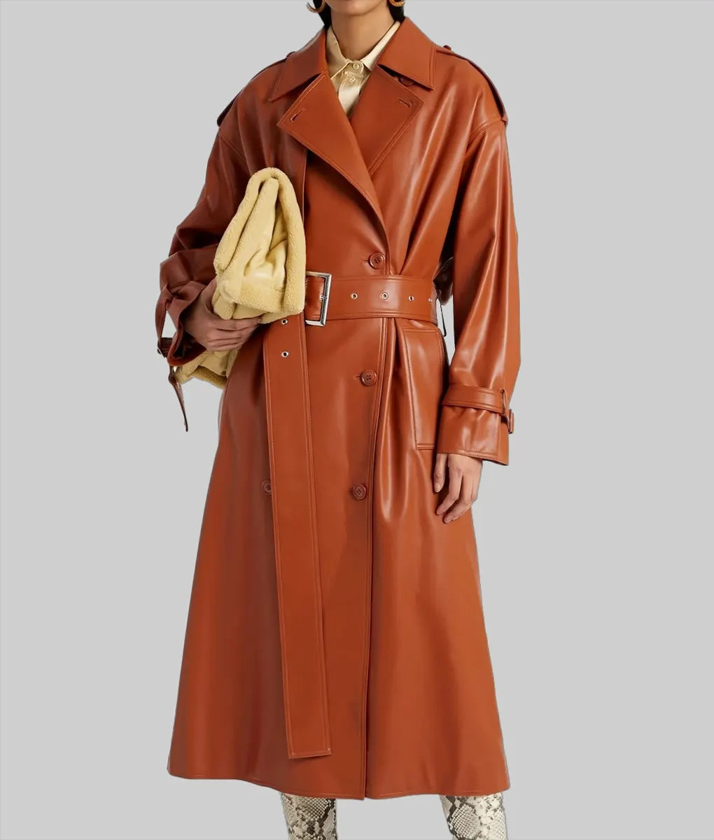 Women’s Tan Leather Trench Coat