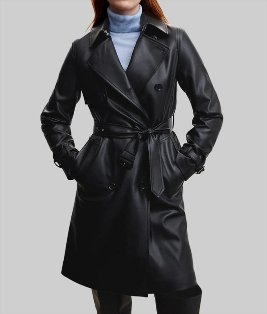 Women’s Black Leather Trench Coat