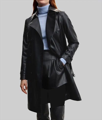 Women’s Black Leather Trench Coat
