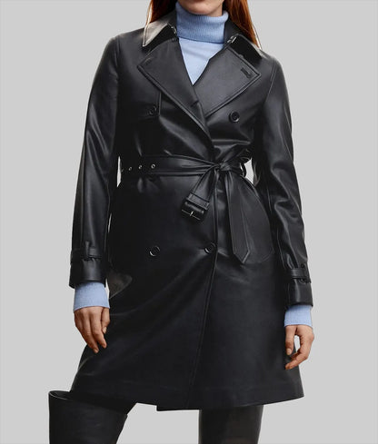Women’s Black Leather Trench Coat