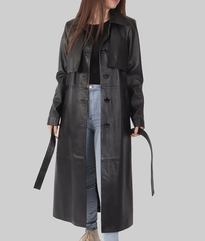 Women’s Black Leather Trench Coat
