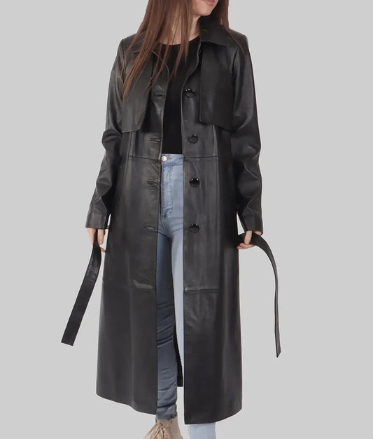Women’s Black Leather Trench Coat