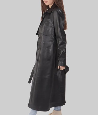 Women’s Black Leather Trench Coat