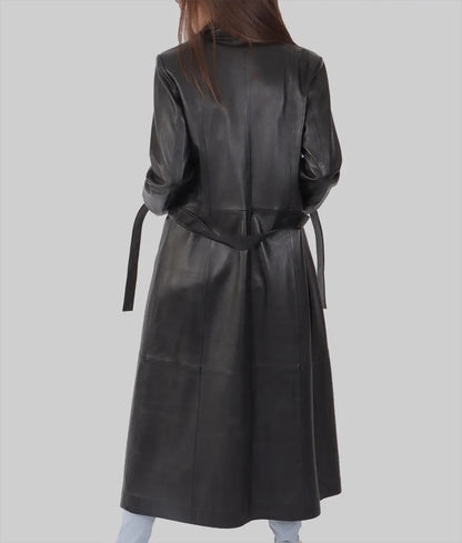 Women’s Black Leather Trench Coat