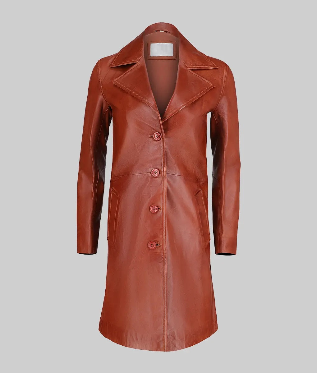 Women’s Brown Leather Trench Coat